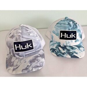 Huk Performance Trucker Hats Teal/Gray Camo Mesh Back Snapback Adult Adjustable